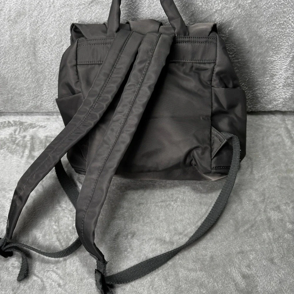 Charcoal‎ Gray Nylon Drawstring Travel Backpack Magnetic Flap Closure Adjustable